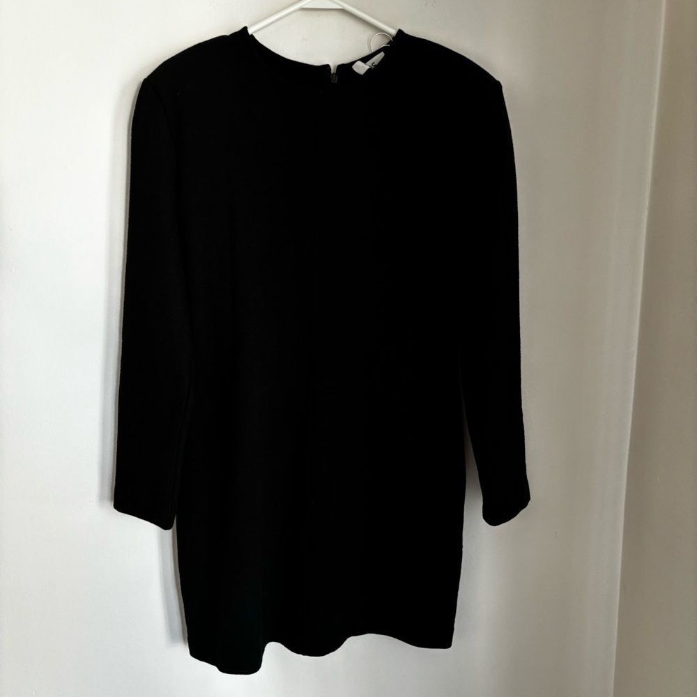 COS Women long sleeve crew neck little black dress with shoulder pads medium NWT